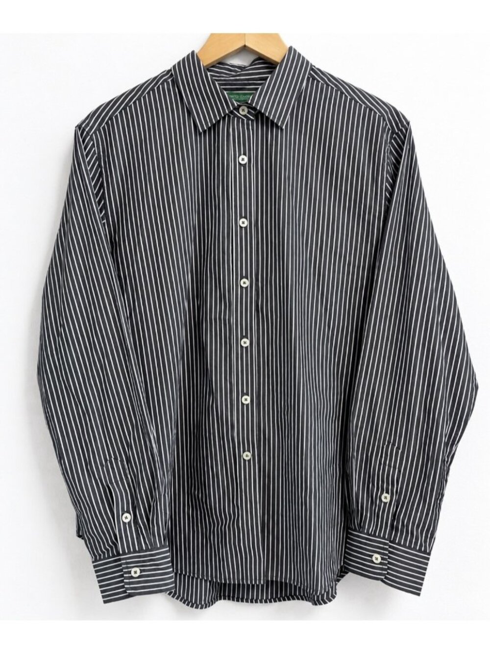 United Colors of Benetton Striped Button Down Preppy Gray White Shirt Men's L